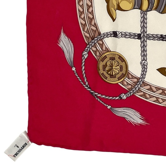 Trussardi Silk Scarf Elegant Red and Gold Scarf - Picture 11 of 17